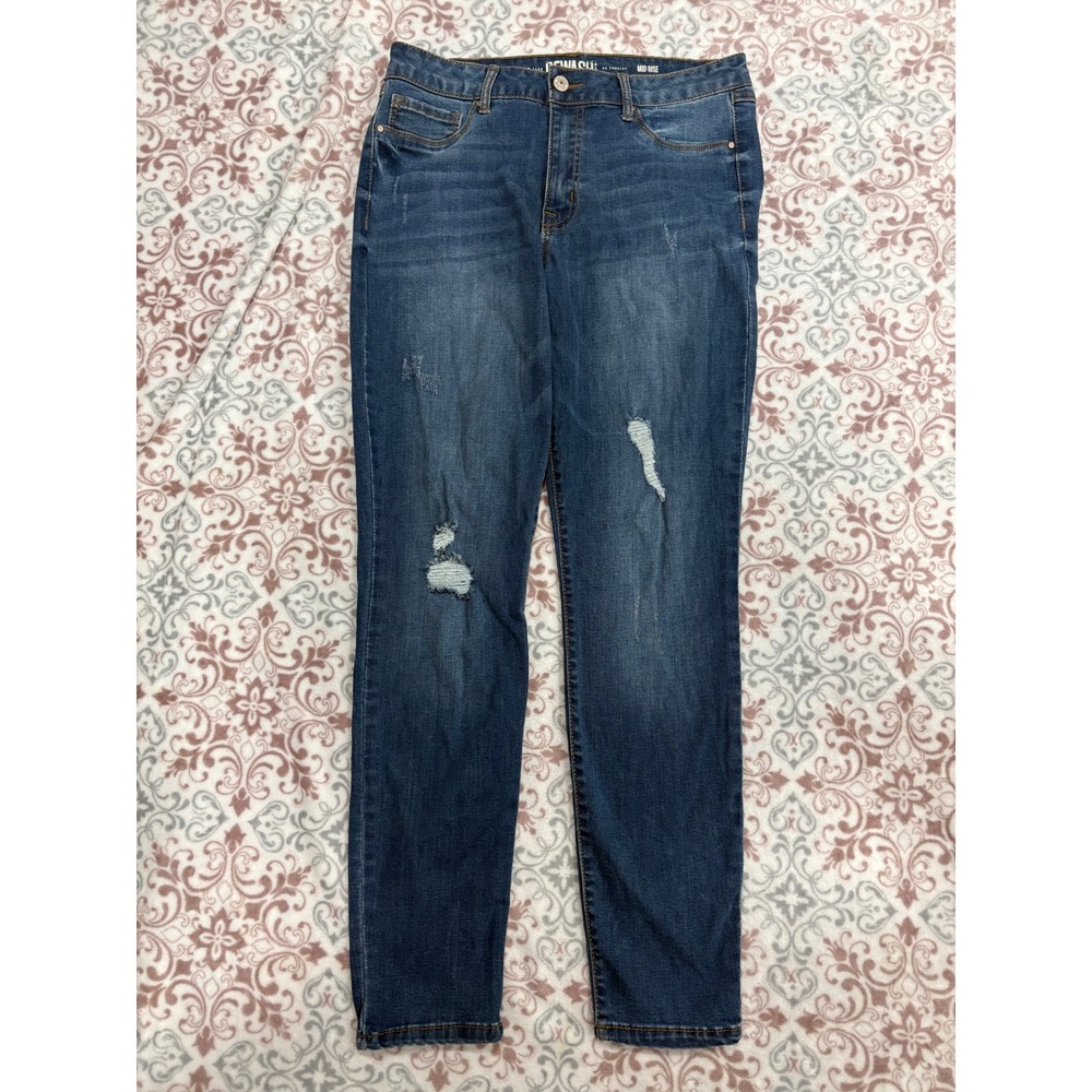 Rewash Brand Mid Rise Skinny Jeans Womens Size 11 Distressed Medium Wash Blue
